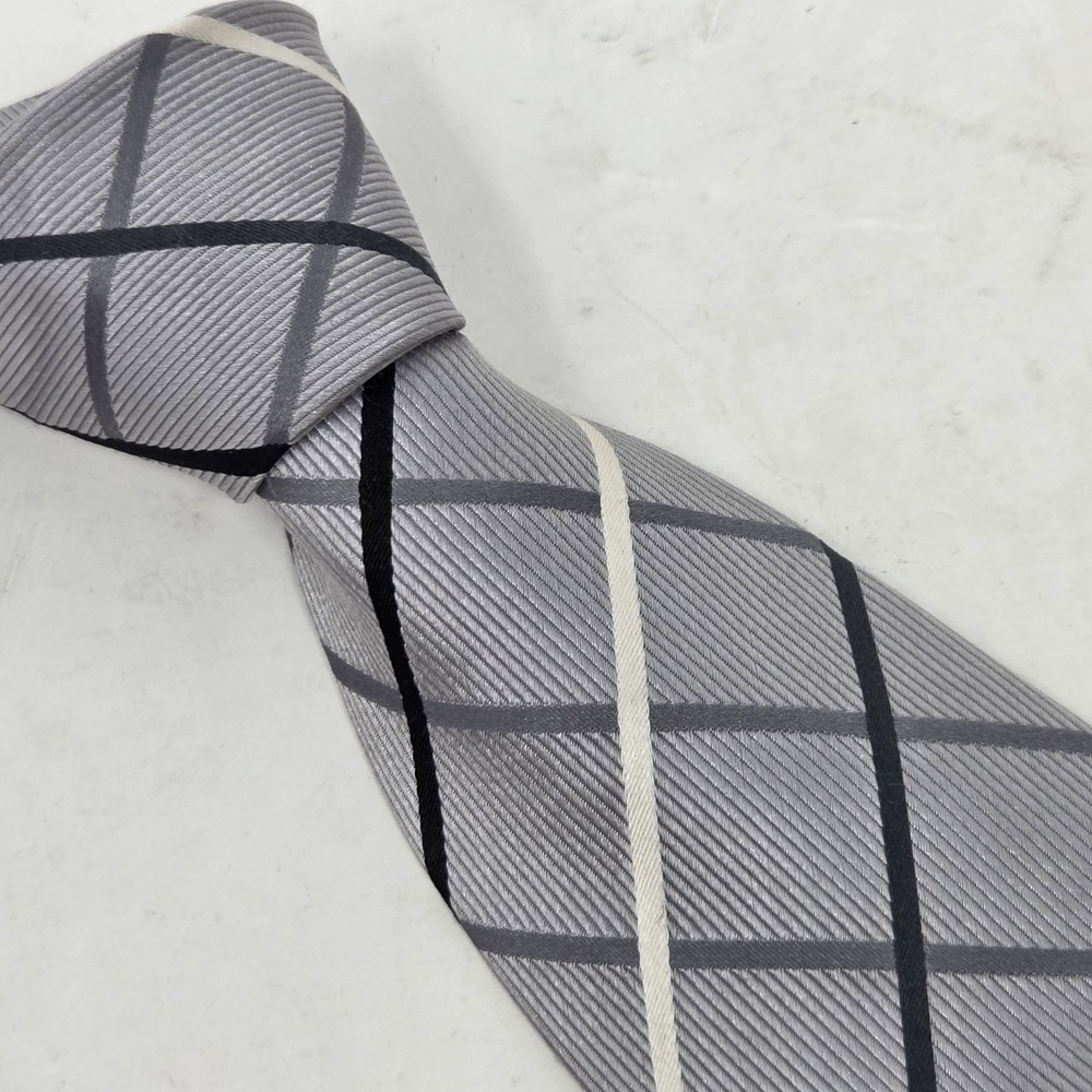 Donald  J. Trump Signature Collection Tie Silver Geometric Pattern Classic